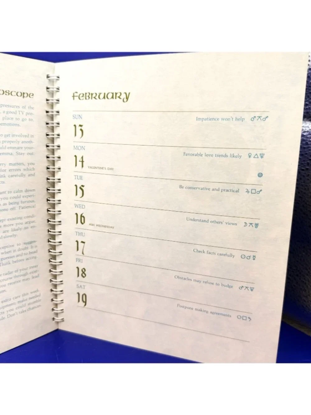 1972 Horoscopes Engagement Calendar Astrology Zodiac Spiral Planner VTG Ephemera